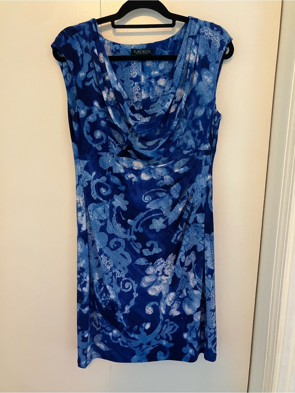 Ralph Lauren Blue Cowl-Neck Cap Sleeve Dress